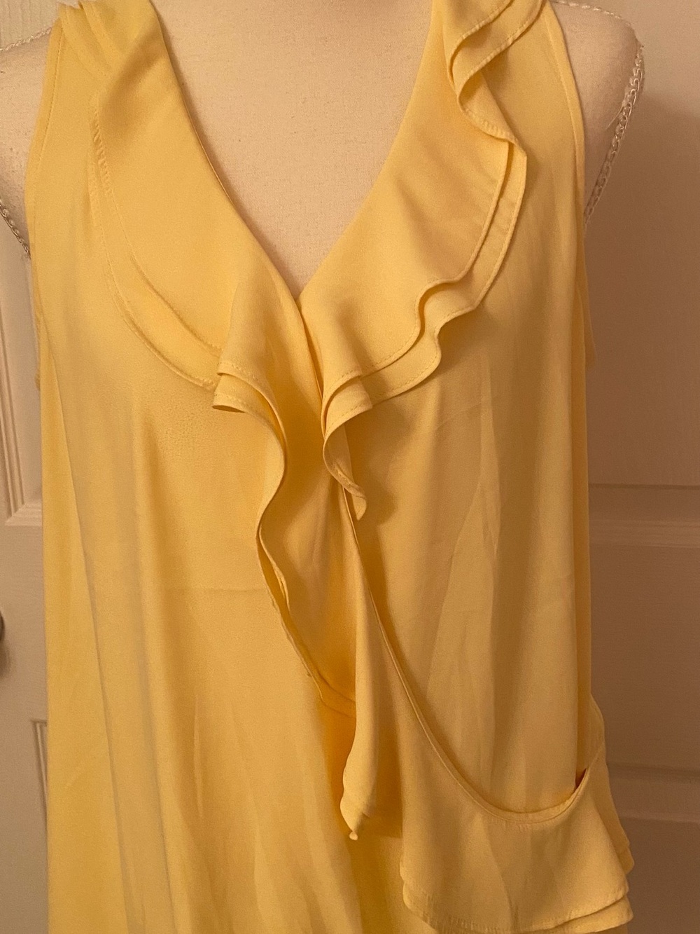 White House Black Market Yellow Ruffle V-Neck Sleeveless Camisole